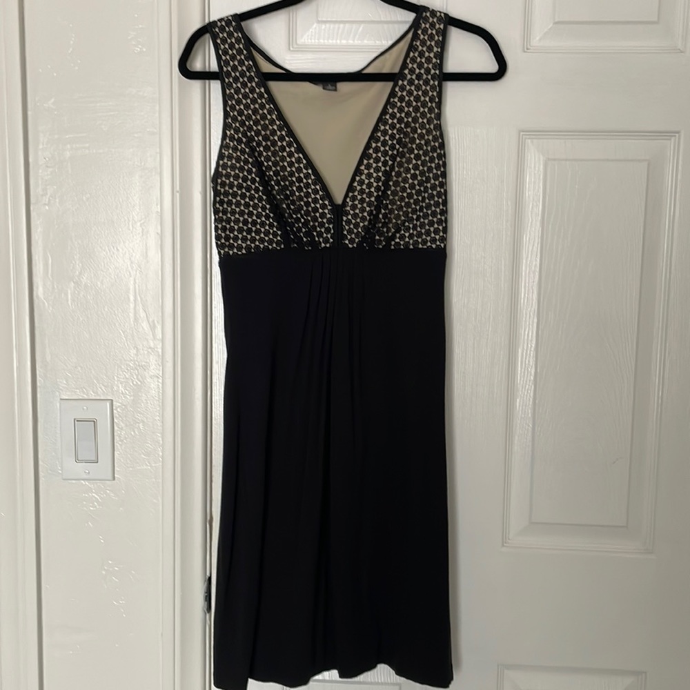 INC sz Small, Black lace w Nude underlay on top, black cotton stretch on bottom